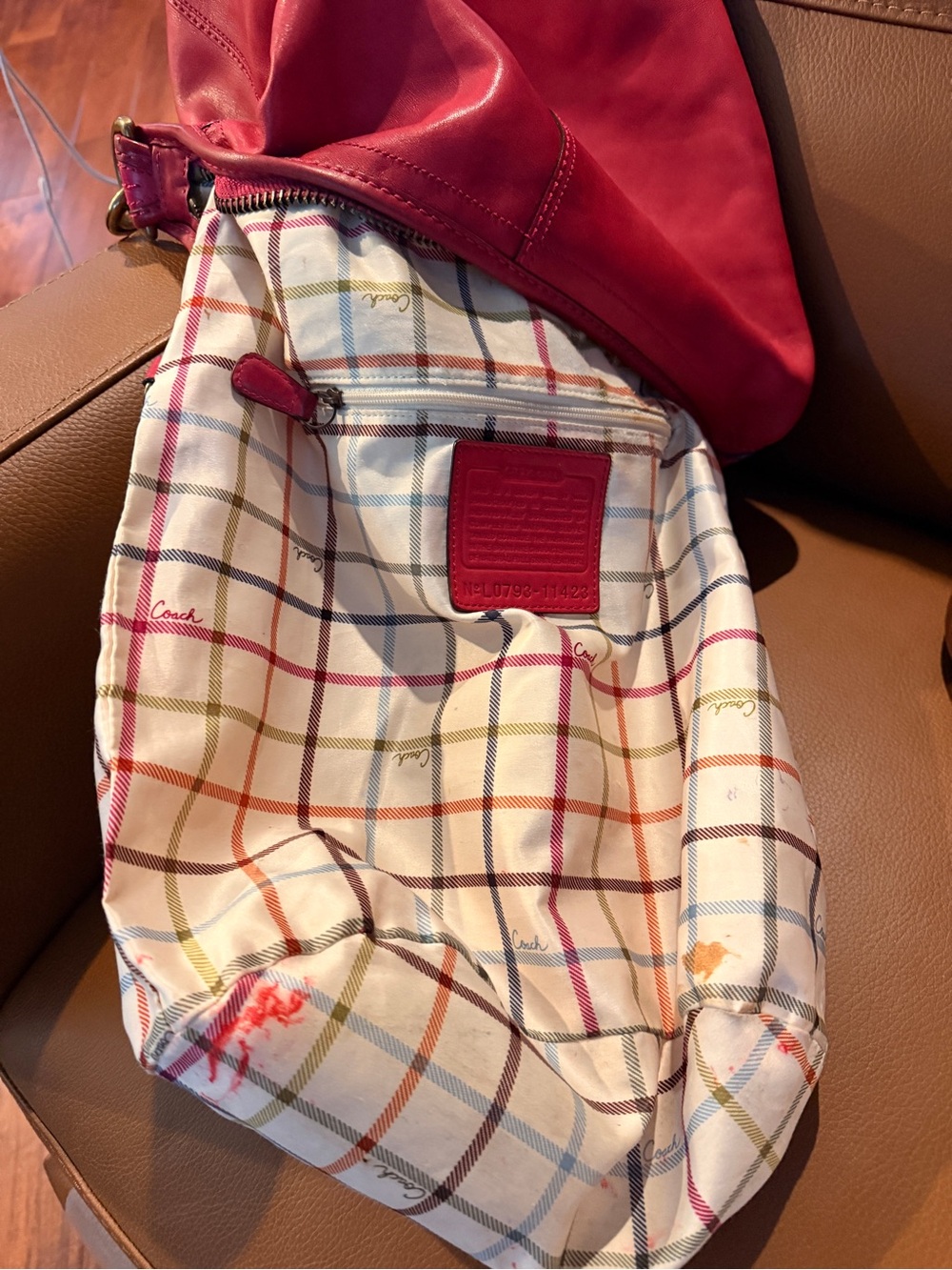Vintage Y2K Coach #11423 Bleecker Tattersall Large Hot Pink Bucket Bag with - Picture 11 of 16